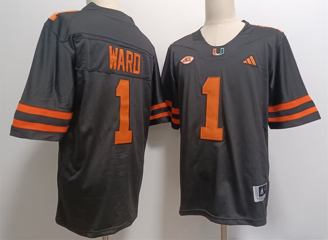 Men Miami Hurricanes #1 Ward black 2024 Nike NCAA jersey